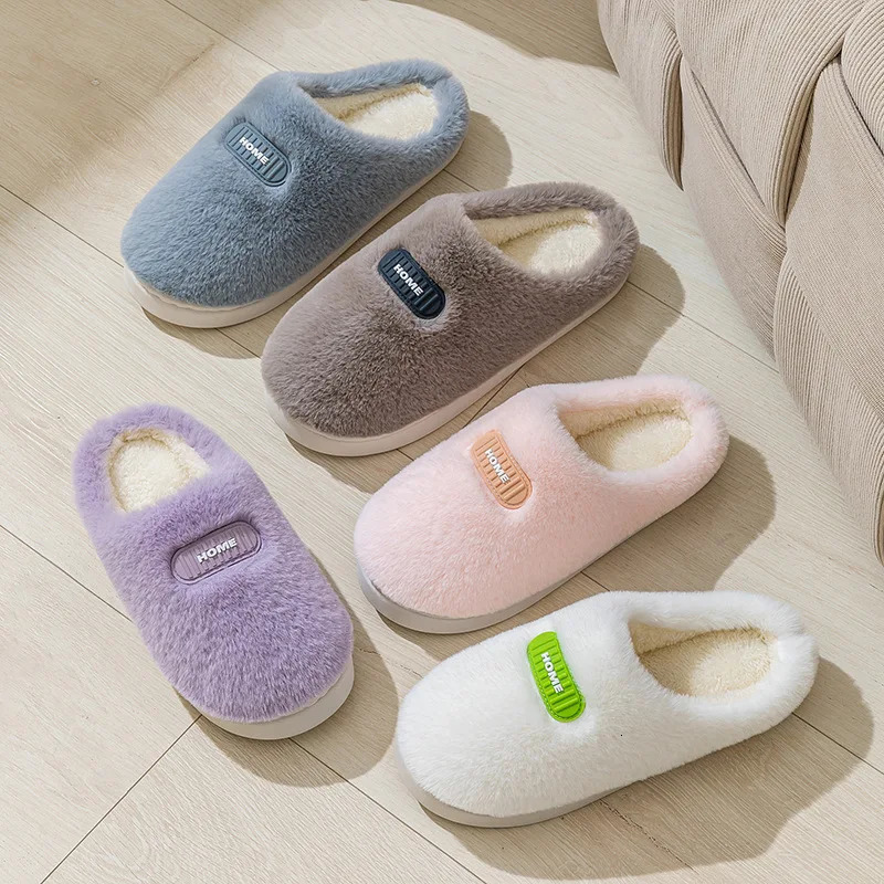 Velvet cotton slippers for autumn and winter home couples warm home indoor thick soled non slip slippers for men and women 251021