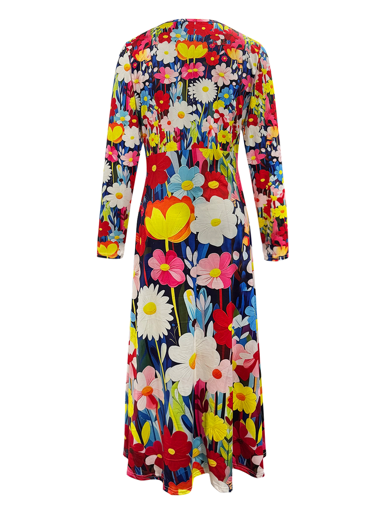 Women's Autumn New Floral Printed V-Neck Long Sleeve Maxi Dress, Milk Silk Casual Versatile Outdoor Travel Women's Dress (S-XXL, Floral)-CF5