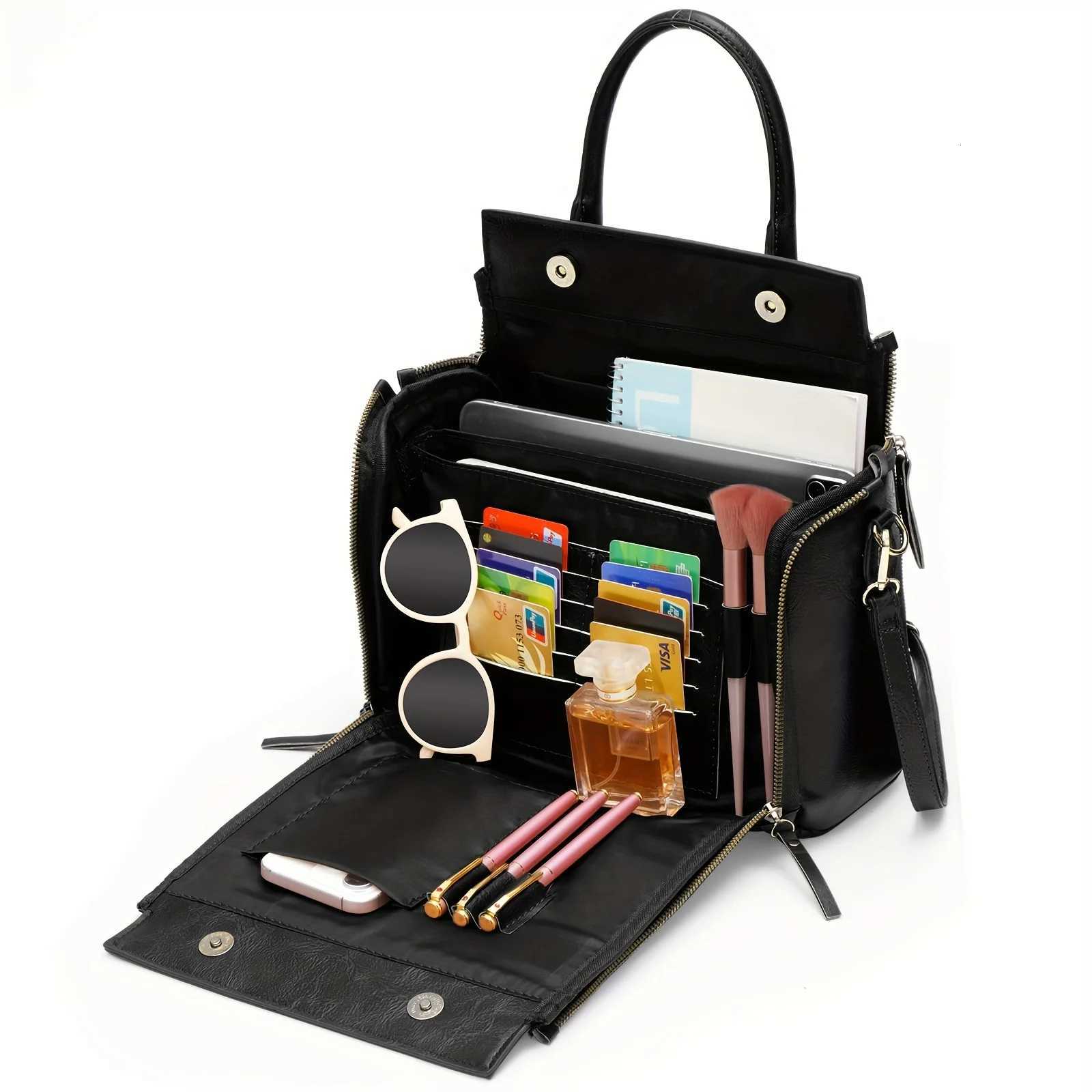 A retro lady handbag with multiple storage pockets card slots and a zipper closure Z251018