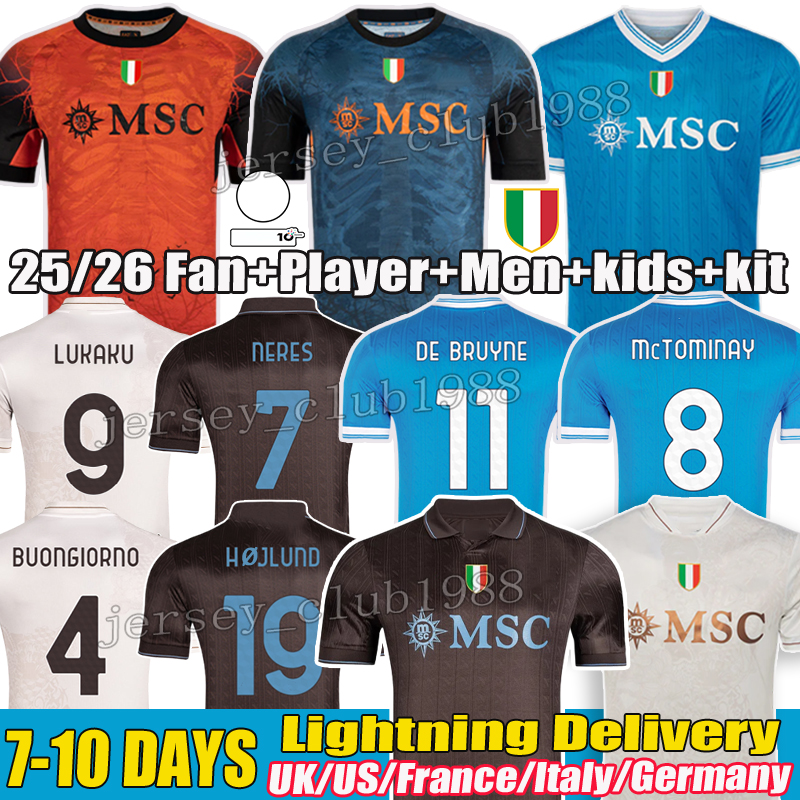 Napoli 25 26 De Bruyne Lukaku hojlund Victor Osimhen Scott McTominay football shirt Buongiorno David Neres Stanislav Lobotka kids kits Napoli jersey 25 26 Halloween