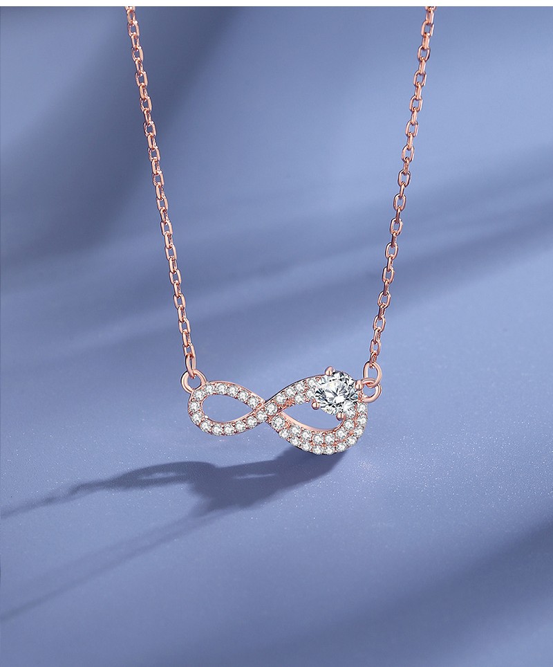 TaiYang New S925 Sterling Silver Endless Love Necklace, Infinity Symbol Pendant with Crystal Accents, Elegant Collarbone Chain for Women