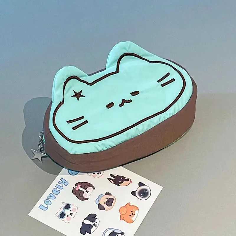 Japanese Cute Cartoon Caramel Cat Kawaii Plush Pen Case INS Large Capacity Cosmetic Storage Bag Coin PurseW251021