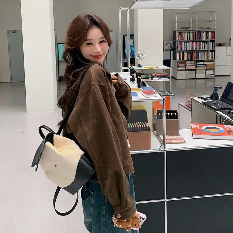 Browan Suede Jacket Womens Short Style Korean Fashion Autumn Coat HighEnd Feelings Polyester Fabric Long Sleeve Zipper Closure 251021