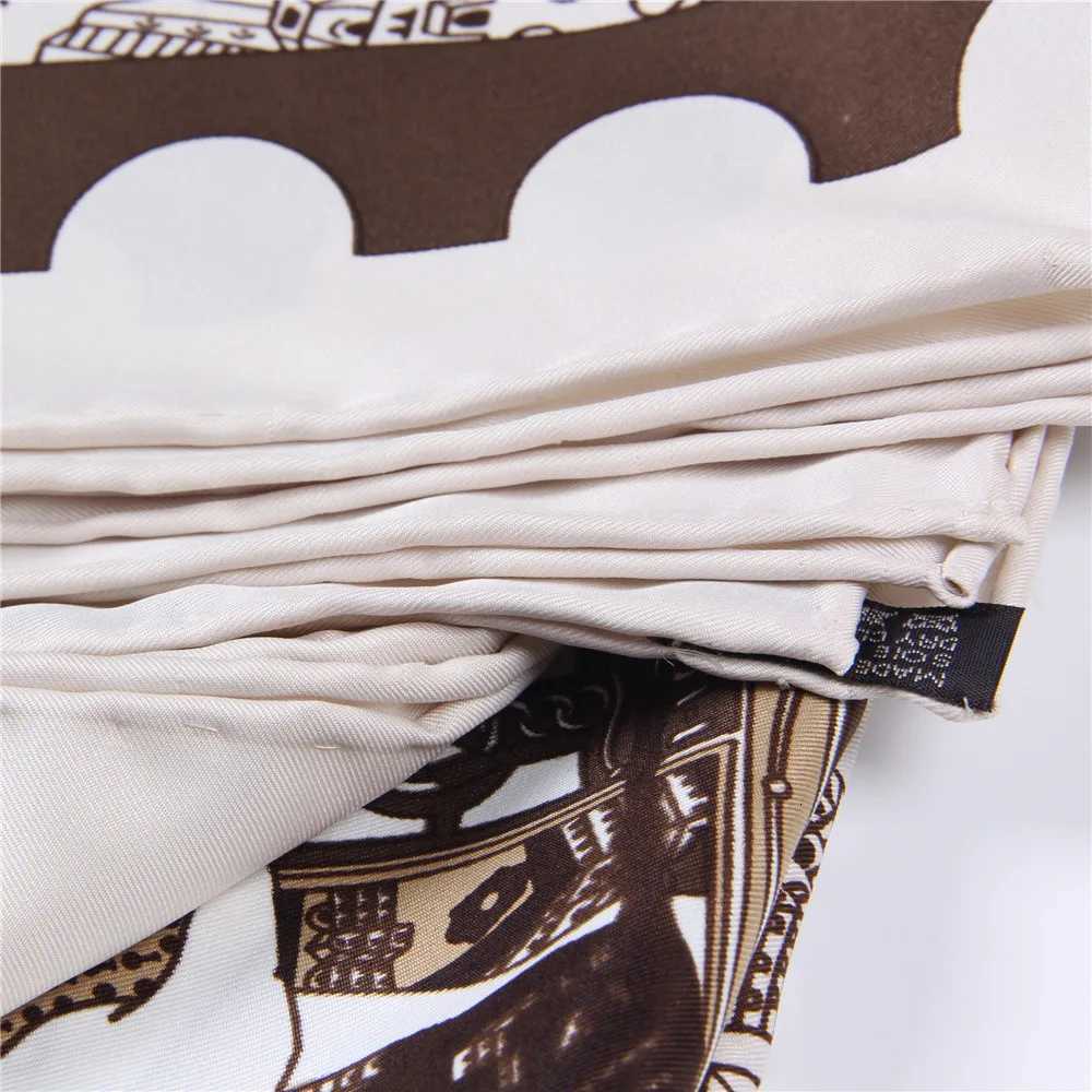 Manual Hand Rolled Twill Silk Scarf Women City Print Square Scarves Wraps Echarpe Silk Foulards Femme Bandana Lady Hijab 90CM W251021