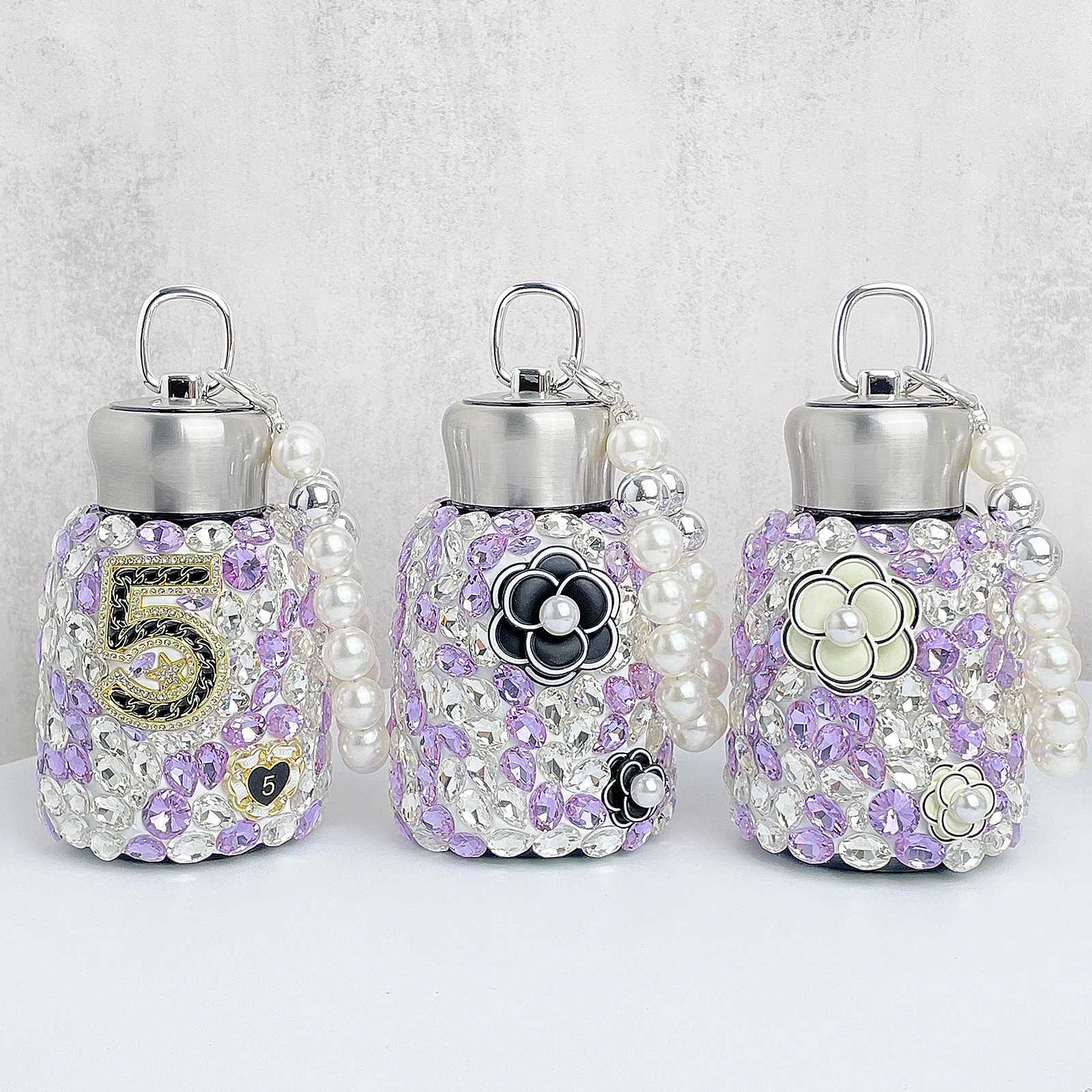 Luxury Rhinestone Insated Cup Portable Large Belly Cup Stainless Steel Pearl Handheld Water Bottle lia Sinensis Thermoses Y251021