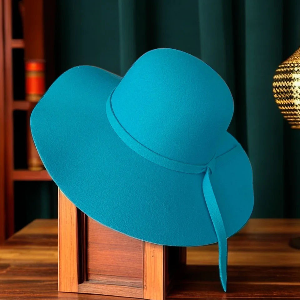 Fedora hat Wide Brim Felt Cap Summer Beach Womens GIrl Lady Travel Flopy Beach Sun Hat Foldable Lake Blue Purple 251016