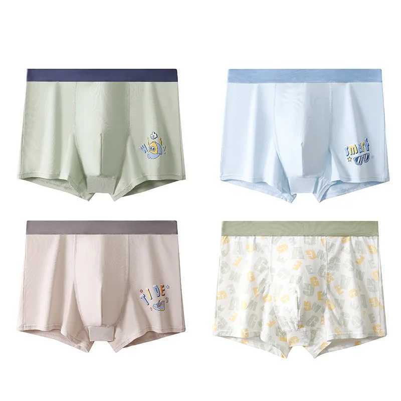 4pcs Pure Cotton Boys Breathable Boxers Childrens Cozy Comfy Panties Kids Cartoon Underwear Teenagers Knickers Mid Student Panty J251021