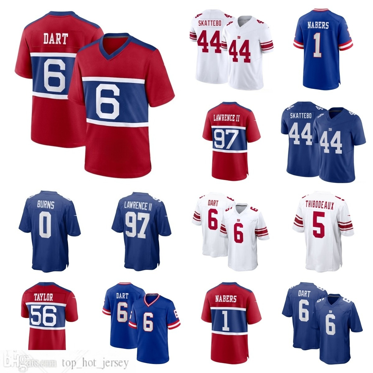 NFL Giants 6 Jaxson Dart Cam Skattebo Malik Nabers Abdul Carter Dexter Lawrence II Russell Wilson Kayvon Thibodeaux Lawrence Taylor Brian Burns Custom Jersey