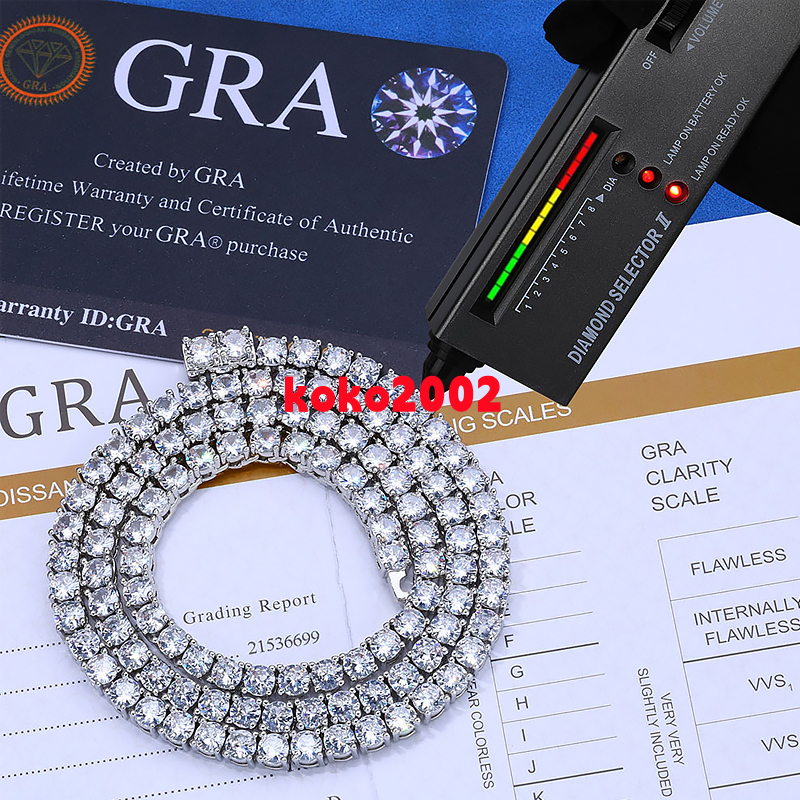 RINNTIN SMN Fine Jewelry Hip Hop 925 Sterling Silver VVS Moissanite Diamond Cluster Tennis Chain Bracelet Necklace for Men Women