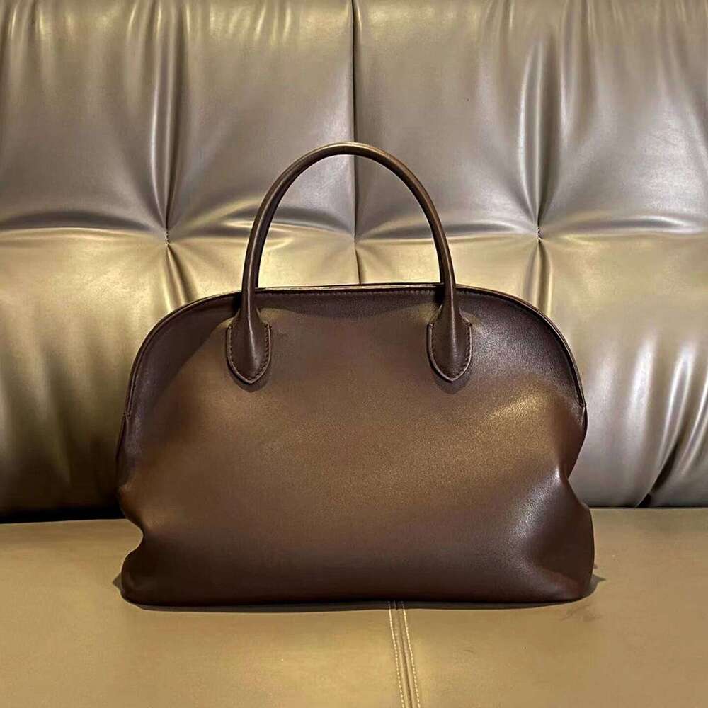 Genuine Leather Handbag Bowling Shell-Shaped Boston Women's Bag Full-Grain Cowhide Fashion Versatile Minimalist New