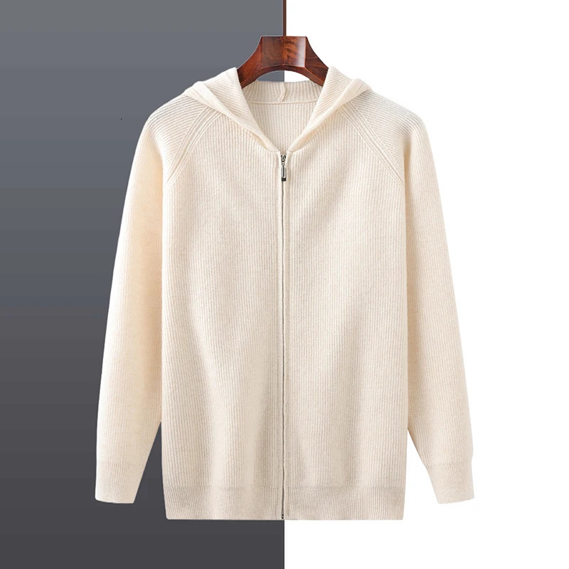 Mens 100 Merino Wool Oneck Long Sleeve Cadigan Sweater Autumn Winter Thick Casual Comfort Handsome Base Knit Top 251020