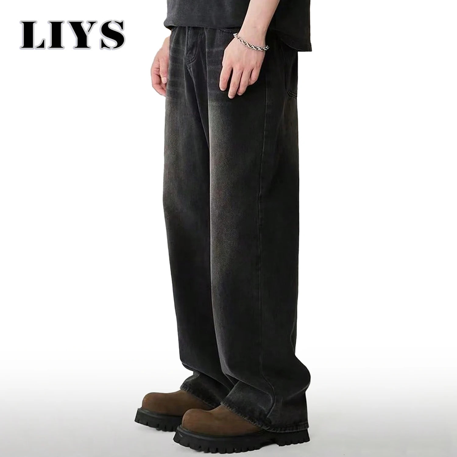 Four Season Mens Jeans Korean Version Student Casual Pants High Street Straight Loose Wide Leg Black Gray Blue Baggy Jean 251017