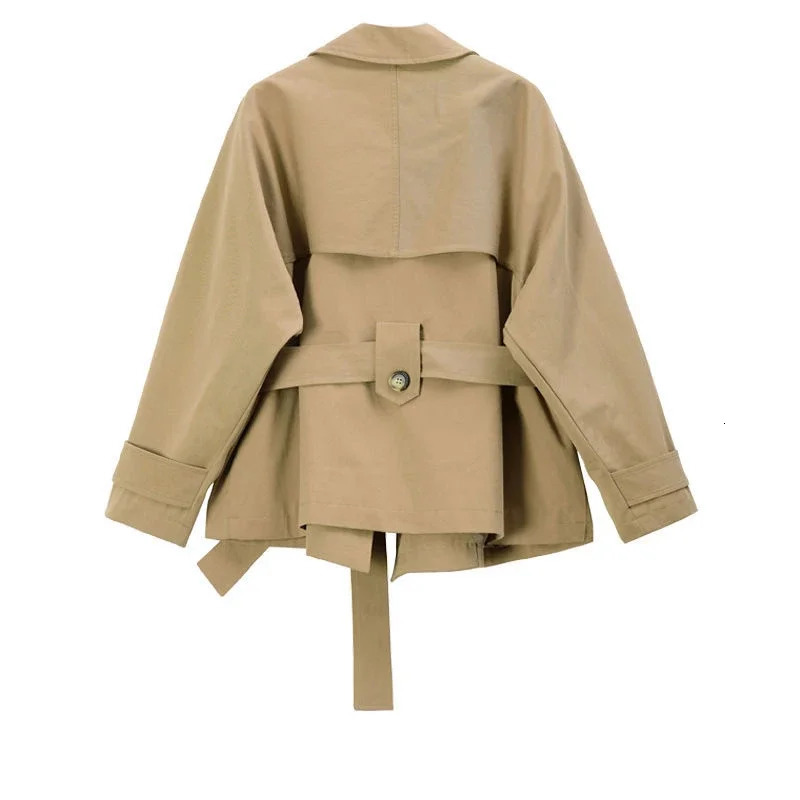 SpringAutumn Loose Oversize Woman Trench Coat Short Jacket Double Breasted Female Belt Solid Overwear 251021