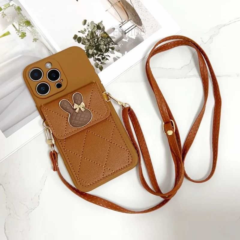 Case for Galaxy S25 Ultra S20 S21 S22 S23 FE S24 Plus Rabbit Wallet Bag Card Crossbody Leather Lanyard Neck Strap Cover J251114