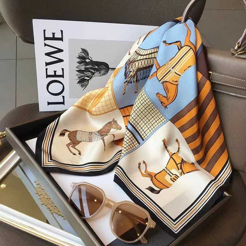 Luxury Print Silk Square Scarf Wen Soft Satin Horse Haiand Neckerchi Off Hijab band Foard Bag Ribbons GiftW251021