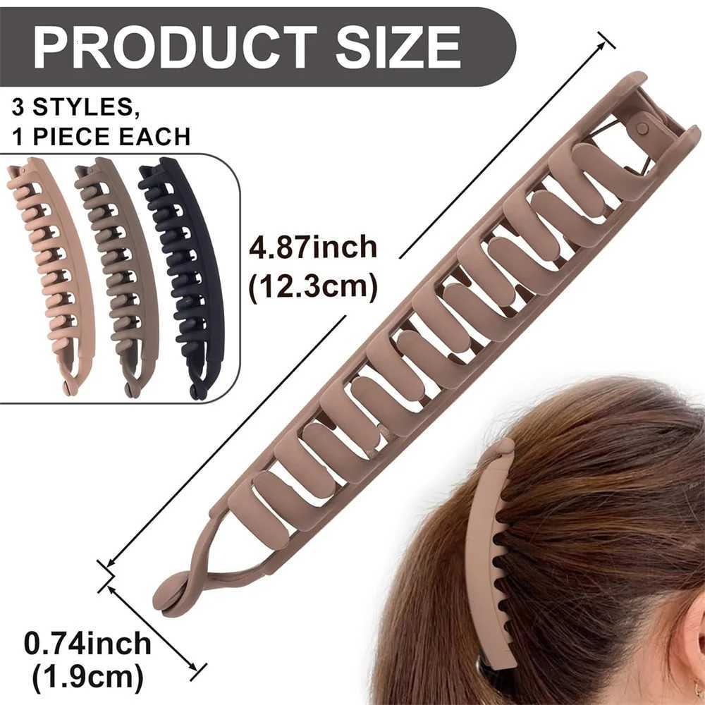 3Pcsset Large NonSlip Hair Clips Sturdy Frosted Solid Color Oval Ponytail Holders for Thick HairBanana ClipW254021