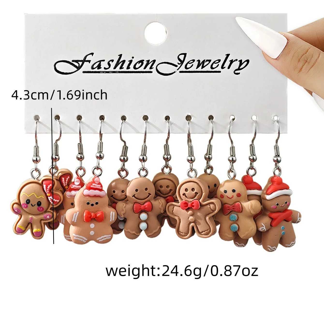 New Cute Cartoon Gingerbread Man Christmas Tree Santa Penguin Resin Dangle Earrings Set Womens Christmas Gift Jewelry J251021