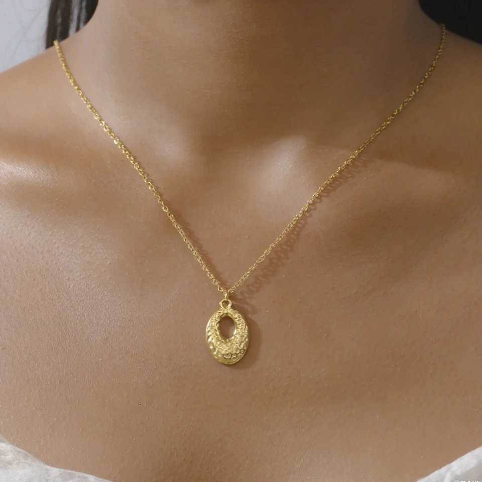 Skyrim Irregular Oval Pendant Necklace Women Girls Stainless Steel Gold Color Neck Chain Minimalist Trendy Geometric Jewelry XJ250717