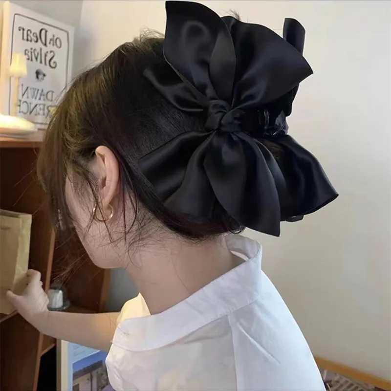 Large Black Bow Satin Hair Claw Clip Elegant NonSlip Strong Hold Grip Hair Jaw Clip For Thick Hair AccessoriesW254021