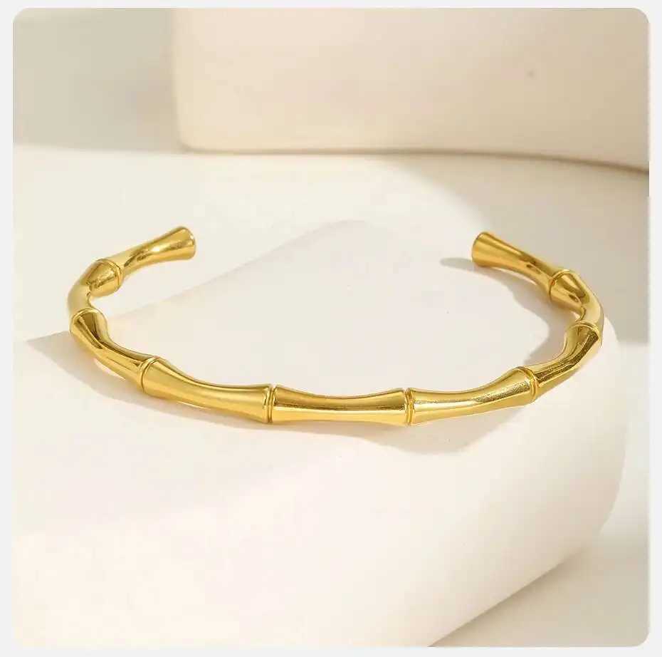 Prjewel Wearresistant Stainless Steel Bracelet For Women Gold Color Waterproof Bamboo Knot Open Bracelet For Girls Party Gifts J251021
