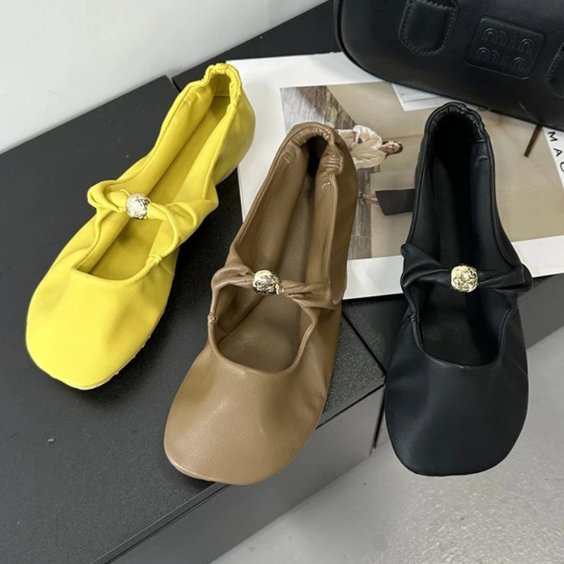 Retro Fashion Mary Jane Shoes Women Comfort Soft Sole Casual Shoes Female Yellow Elegant Flat Shoes Zapatos De Mujer 251017