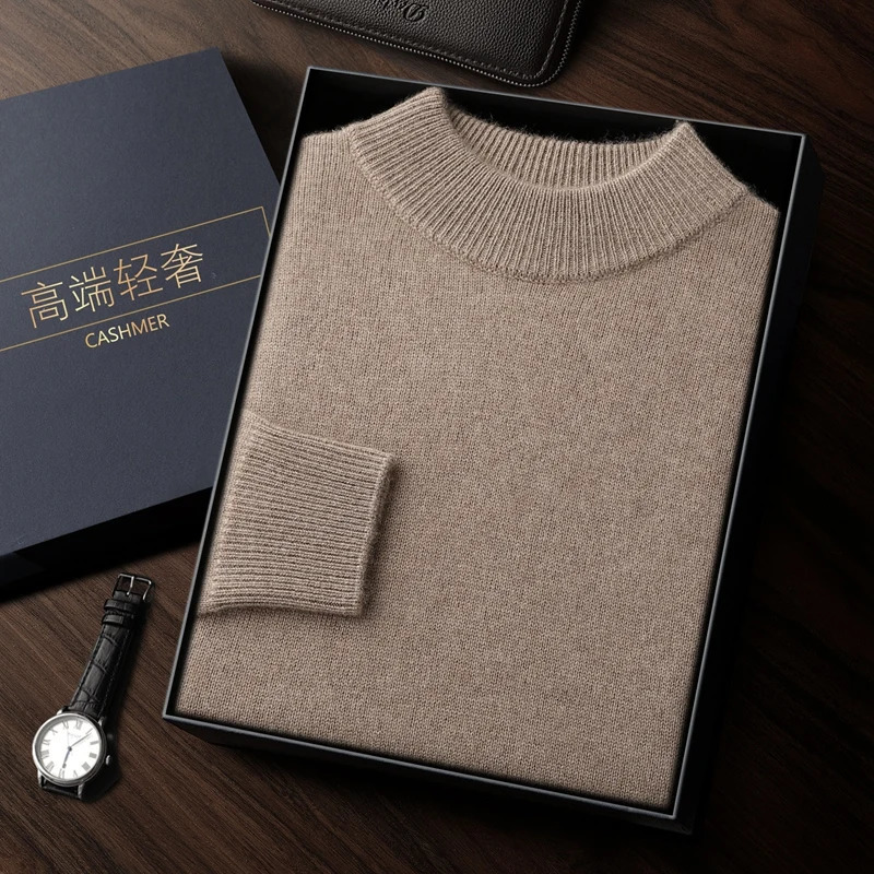 High Quality Autumn Winter Men 100 Cashmere Sweater Simple Classic Half High Neck Man Pullover Shirt Knit Thick Warm Tops 251020