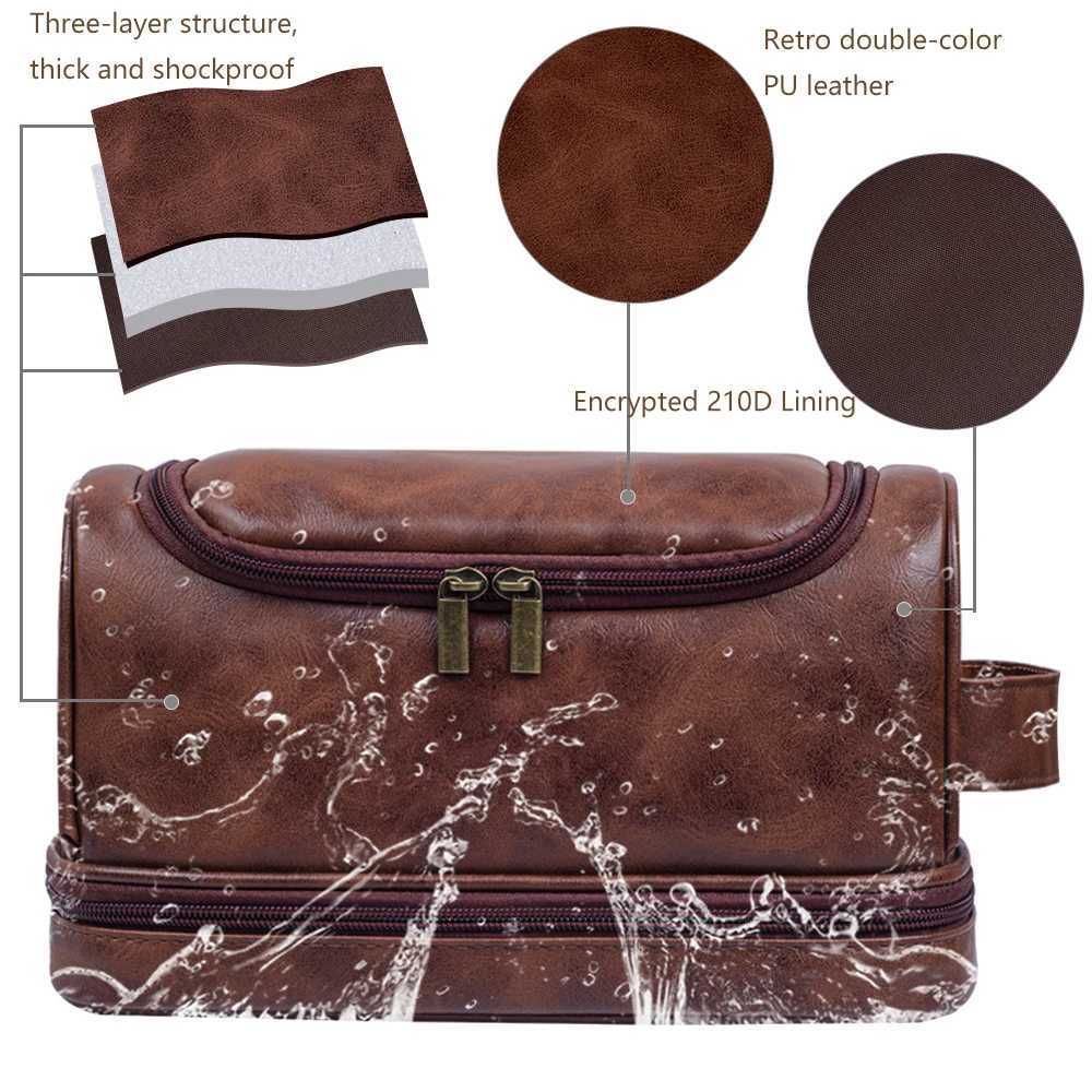 Large Hanging Toiletry Cosmetic Travel Bags for Men Women Leather Travel Bags with Hanging Hook Toiletries Bathroom Shaving BagsW251021