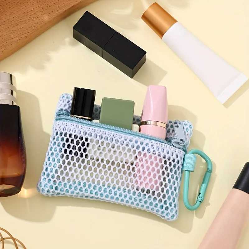 1pc transparent Mesh Makeup BagStylish Portable Cosmetic Pouch with ZipperFlat Design for Toiletries and Makeup StorageW251021