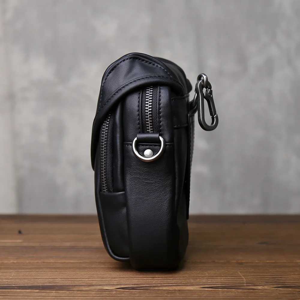 Multi Functional Mens Leather Waist Bag Fashionable And Casual Top Layer Cowhide Crossbody Bag 67inch Mobile Phone Hook Bag Z251021
