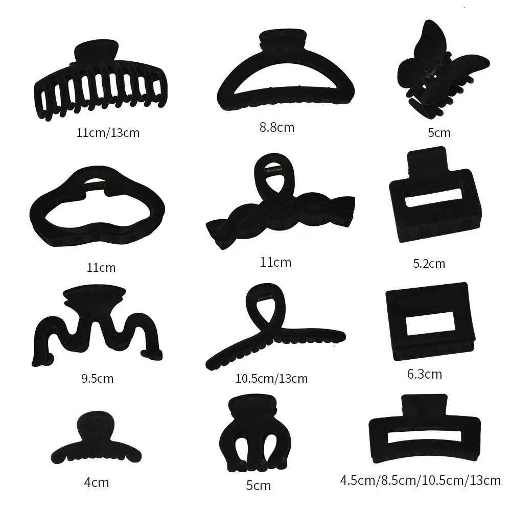 Black Velvet Large Hair Claws Clips Crab Hair Clamps Women Girls Retro Geometric Ponytail Hair Barrettes Hair Accessories WinterW254021