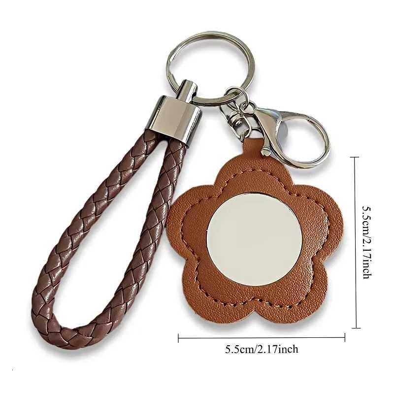 Creative Pu Leather Floral Mirror Keychain Portable Makeup Bag Pendant Handbag Decorations Hanging Ornament Car Trinket Gift W251021