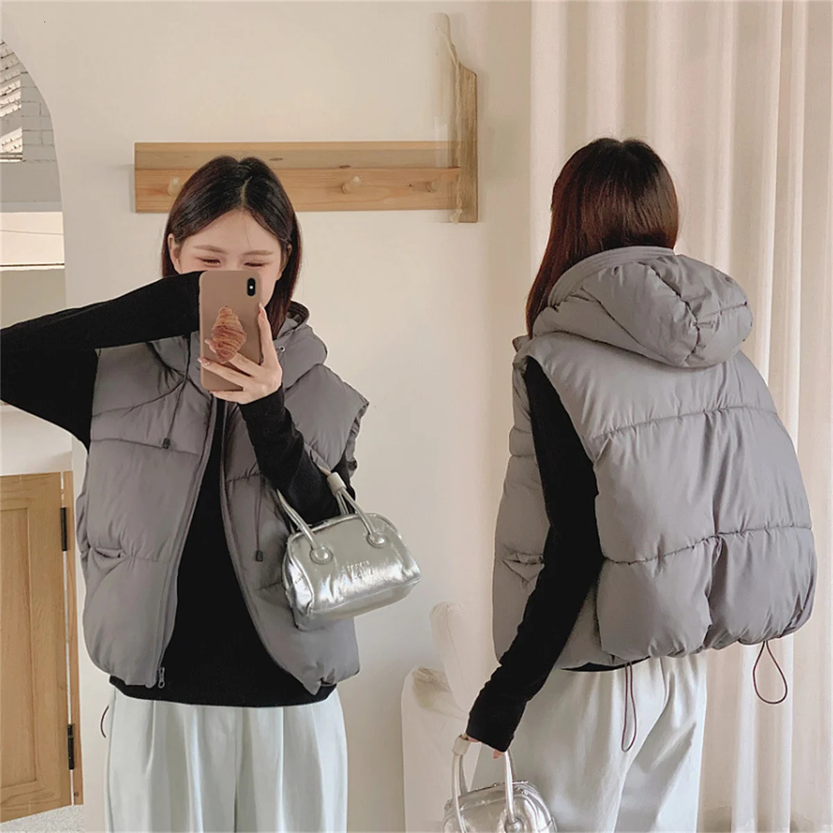 Women Autumn Winter Zip Up Vest Solid Sleeveless Fashion Hooded Waistcoat Lady Casual Street Thick Clothes Warm Outfit Coat 251021
