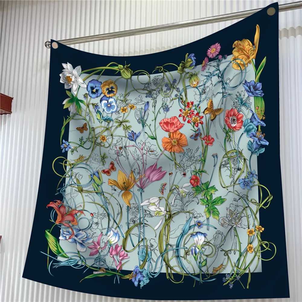 Silk Scarf Women Floral Printed Square Scarves Head Echarpes Silk Foulards Femme Wraps Beach Shawls Bandana Lady Hijabs 90CM W251021