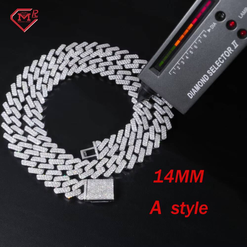 In Stock 14mm 18MM Cuban Link Chain HipHop Men Necklace 925 Silver VVS Moissanite Cuban Chain