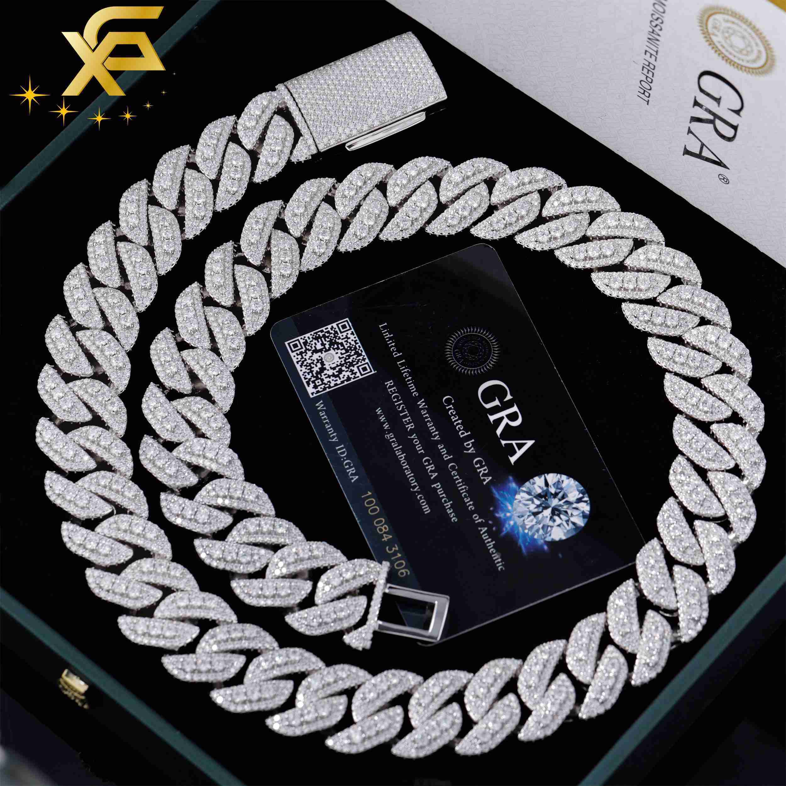 1520mm Wide VVS Moissanite Diamond Necklace Bracelet 925 Solid Silver Gold Moissanite Cuban Link Chain with GRA Certificate