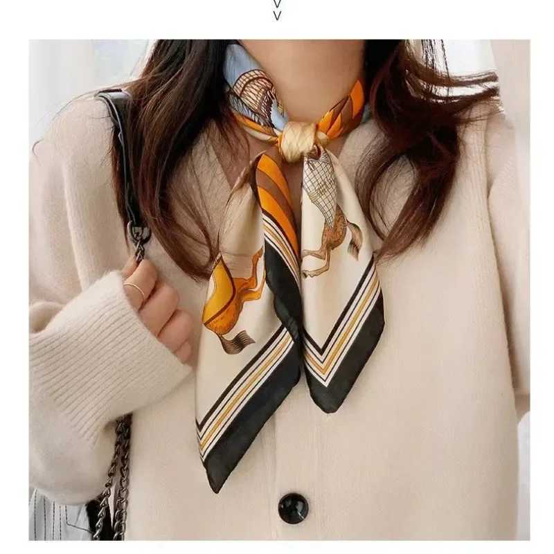 Luxury Print Silk Square Scarf Wen Soft Satin Horse Haiand Neckerchi Off Hijab band Foard Bag Ribbons GiftW251021