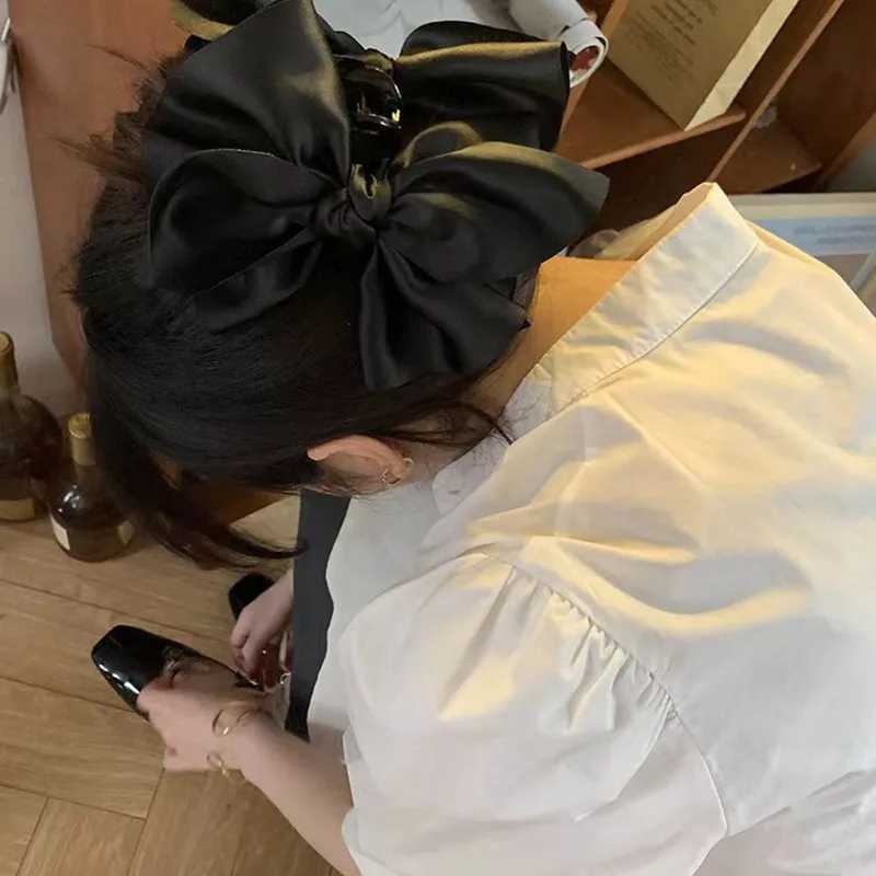 Large Black Bow Satin Hair Claw Clip Elegant NonSlip Strong Hold Grip Hair Jaw Clip For Thick Hair AccessoriesW254021