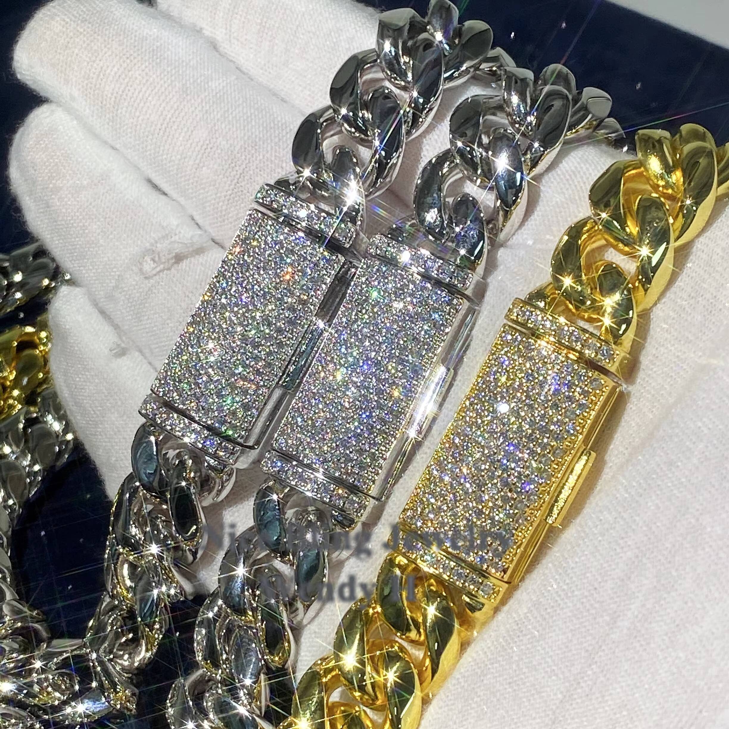 Hip Hop Iced Out Moissanite Diamond Clasp 8mm 10mm 12mm 14mm Stainless Steel Pvd Gold Plated Miami Cuban Link Chain