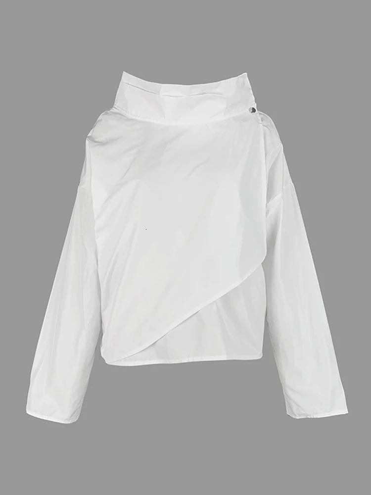 Womens Autumn Jacket High Neck Long Sleeves Loose Fit Coat Solid Color Asymmetrical Cool Outerwears for Female 251021