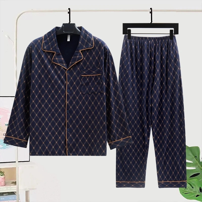 Vintage Fashion Plus Size Mens Sleepwear 2025 Autumn Winter Thick Warm Mens Pajamas Lapel Neck Cardigan TwoPiece Pajamas 251021