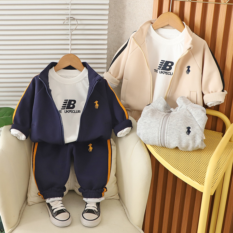 kids designer clothes 2025 Kids Striped 3-Piece Sportswear Set, Boys Girls Autumn Casual Long Sleeve Outfit, Fashion Track Jacket with Pants