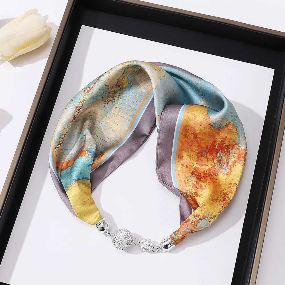 Imitation Silk Scarf Magnetic Buckle Necklace Pendant Wearing Spring and Autumn Cervical Protection for Women W251021
