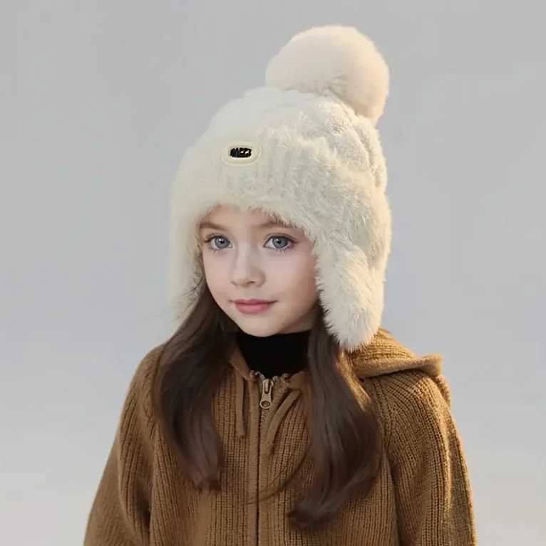 Kids Winter Hat with Ear Flaps Hat with Furry PomPom Plush Lining Soft Warm Beanie for Boys Girls for 410 Y J251021
