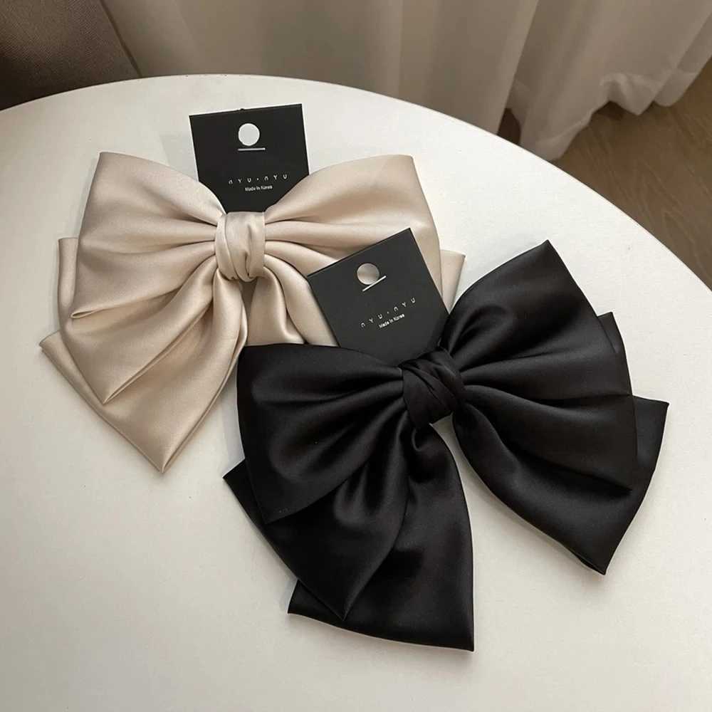 Female Satin Bow Hairpin Ponytail Clip Twolayer Bowknot Ribbon Spring Clip Temperament Accessories Korean Fashion ElegantW254021