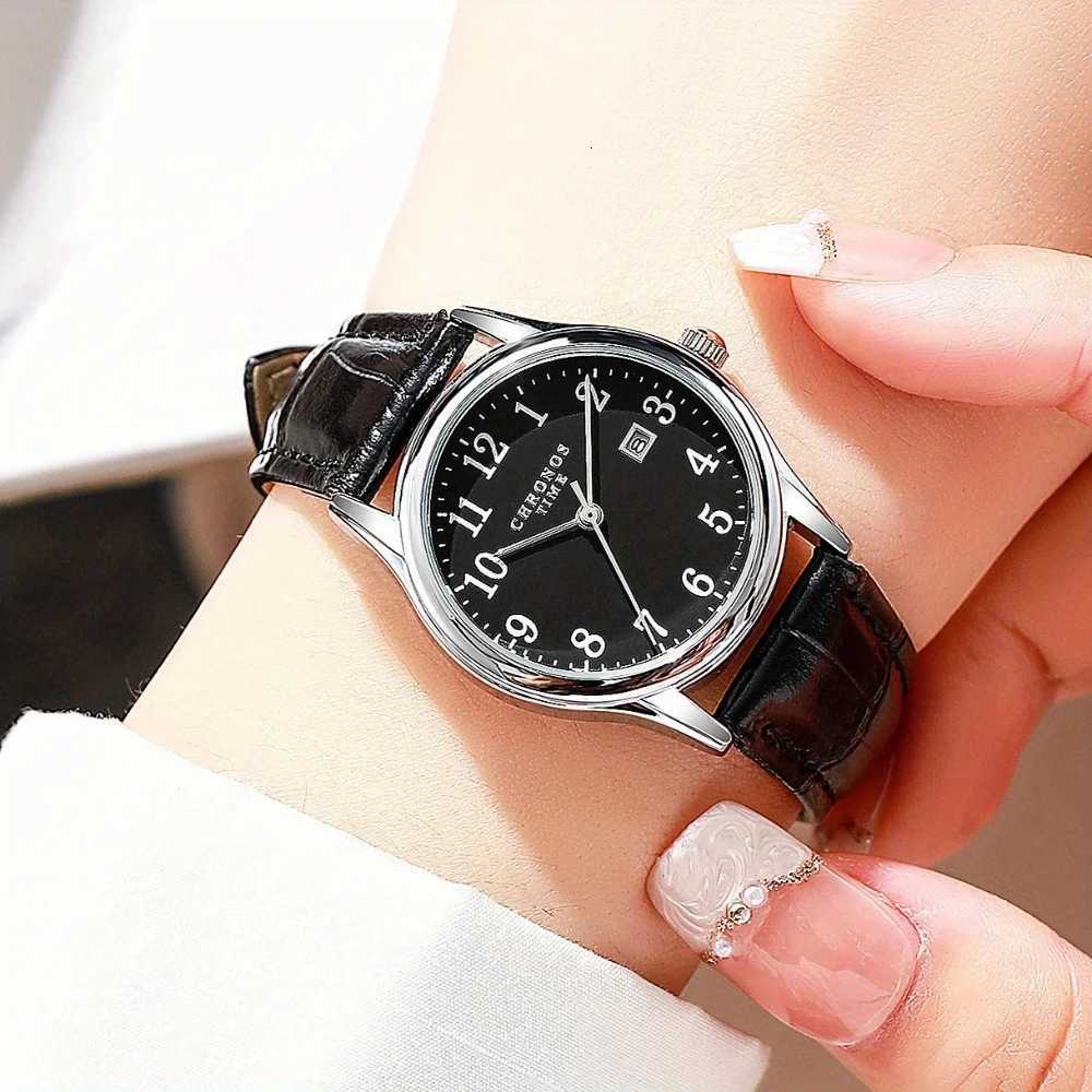 CHRONOS Casual Women Leather Stainl Steel Waterproof Ladies Quartz Elegant Wrist with Auto Date relojboxXJ251021