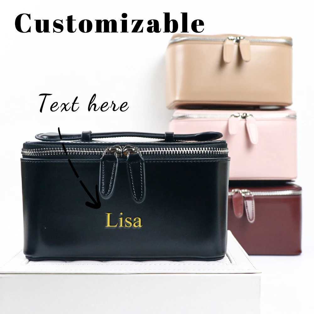 Customized name leather handheld makeup case and beauty bag portable storage largecapacity handbagW251021