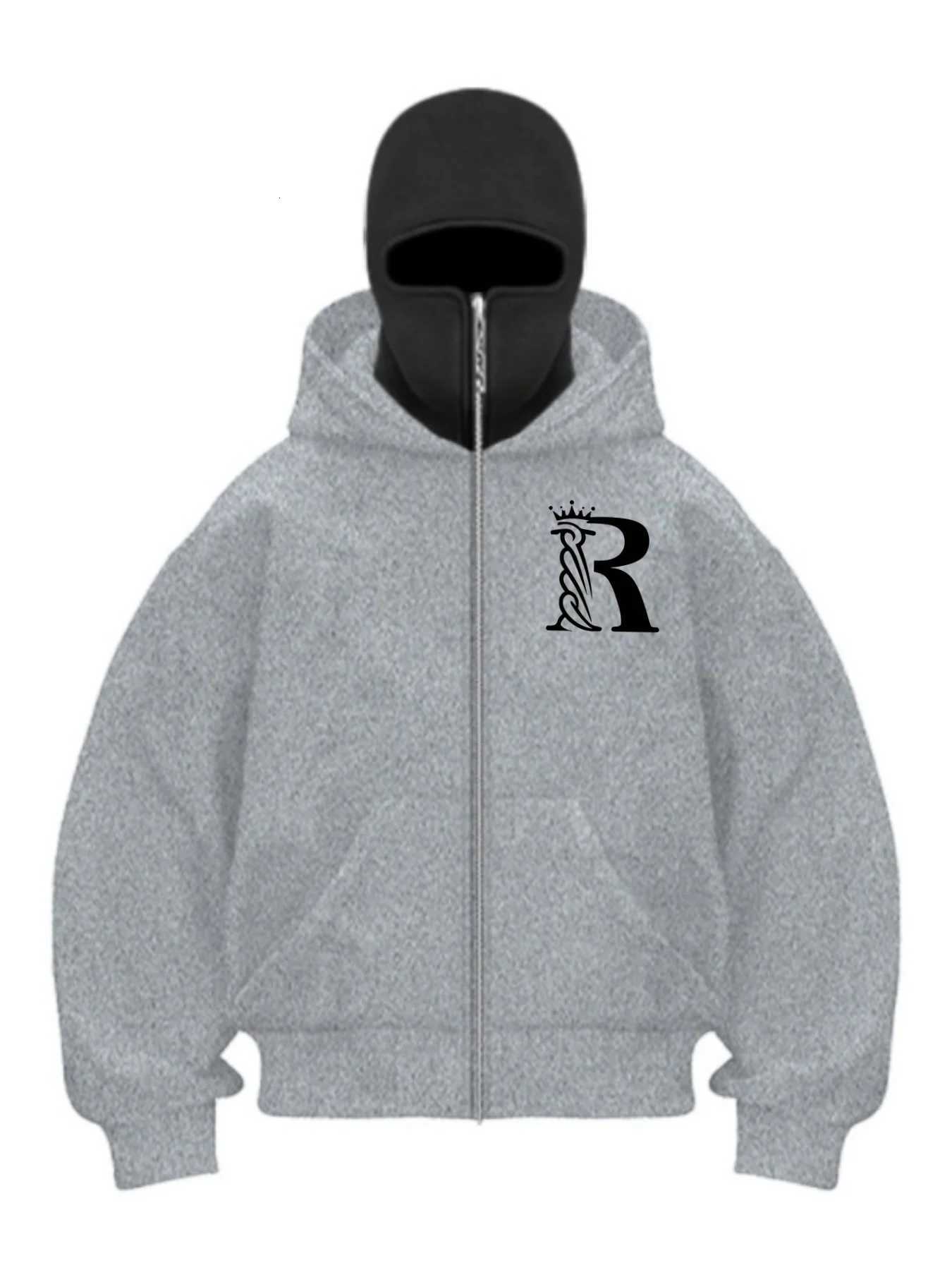 Balaclava Men Zip Hoodie Winter Warm Casual Sweatshirt Y2K with Hooded Face Mask Zipper Design Sports Jacket Outdoor Activities W251021