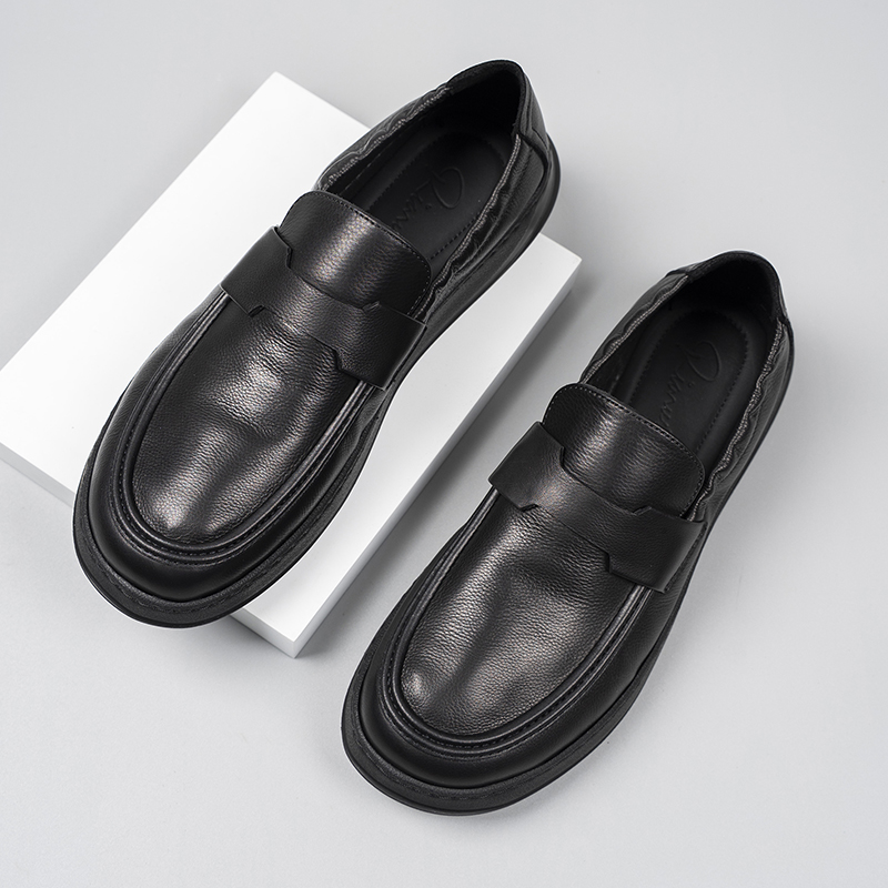 New men's business leather shoes, slip-on, genuine leather round toe, handmade, British style, lace-up, driving style