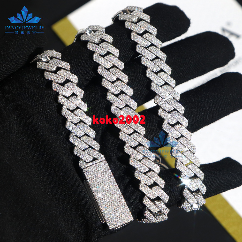 Hot Sale 8mm 10mm 12mm Classic Moissanite Cuban Link Chain 925 Sterling Silver Rose Gold Cuban Moissanite Chain for Men