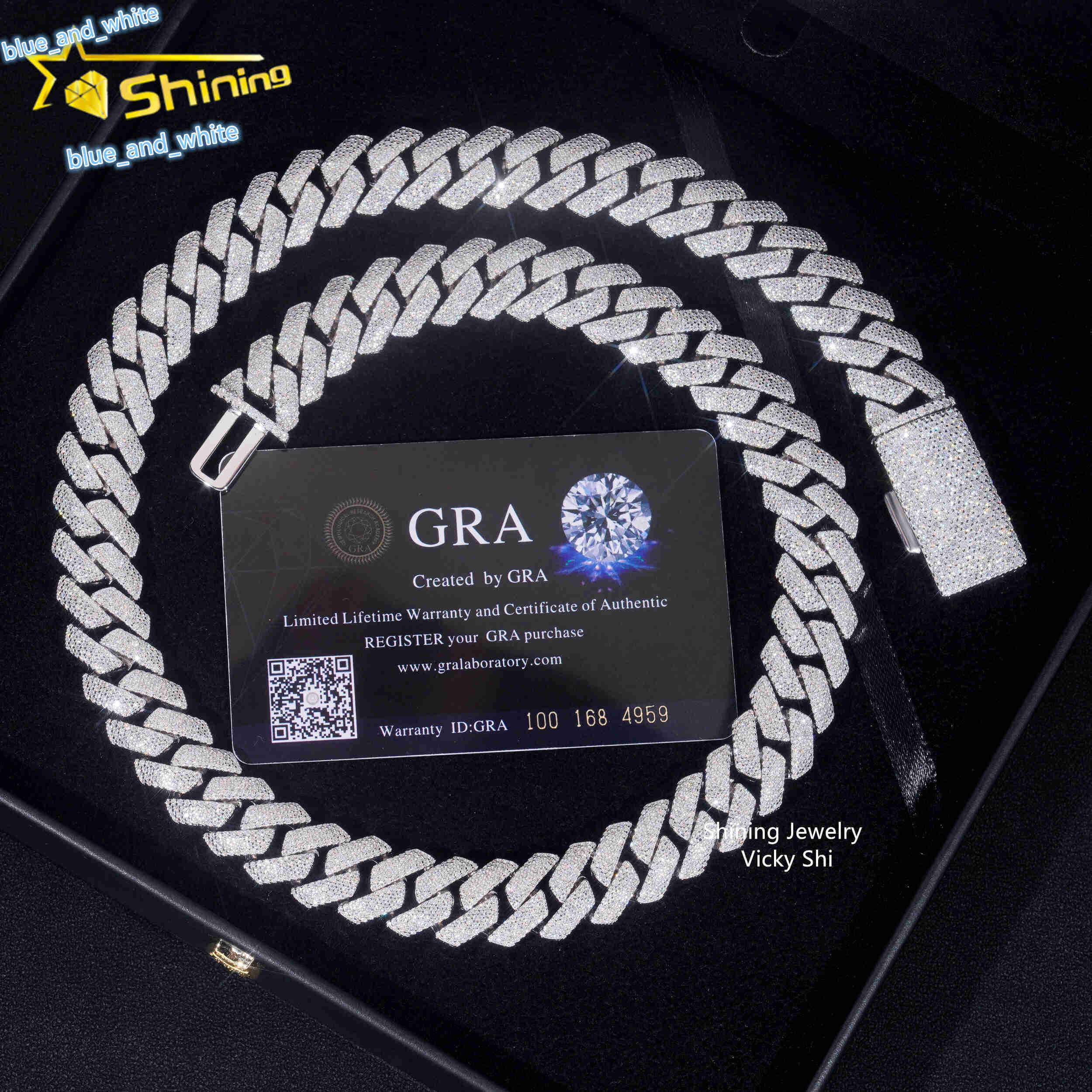 Iced Out Rapper Hip Hop Jewelry High Quality Sterling Silver 925 15MM 4 Rows Moissanite Cuban Link Chain Ready to Ship